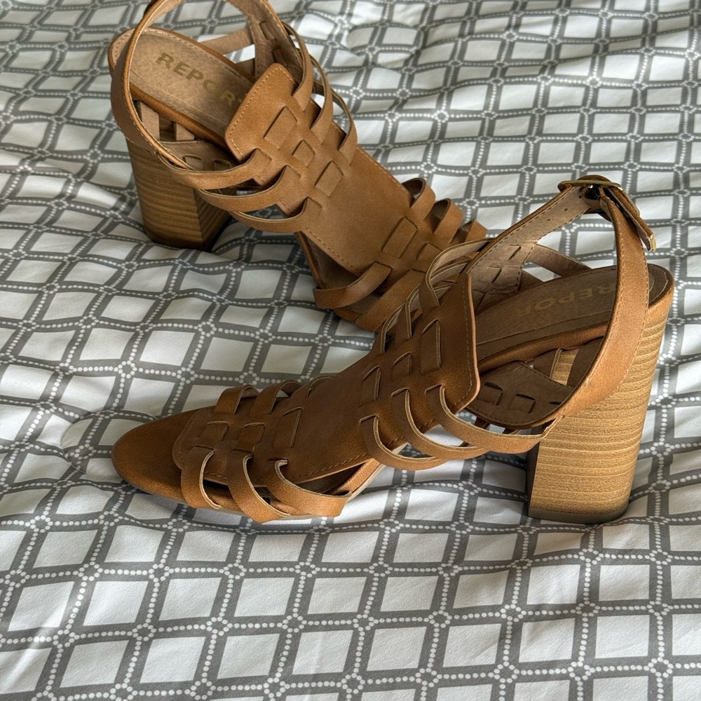 Report Tan Strappy Heeled Sandals